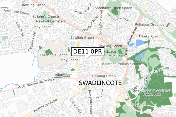 DE11 0PR map - small scale - OS Open Zoomstack (Ordnance Survey)