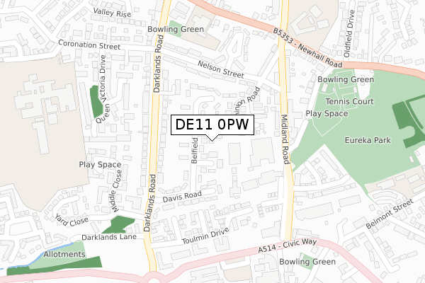 DE11 0PW map - large scale - OS Open Zoomstack (Ordnance Survey)