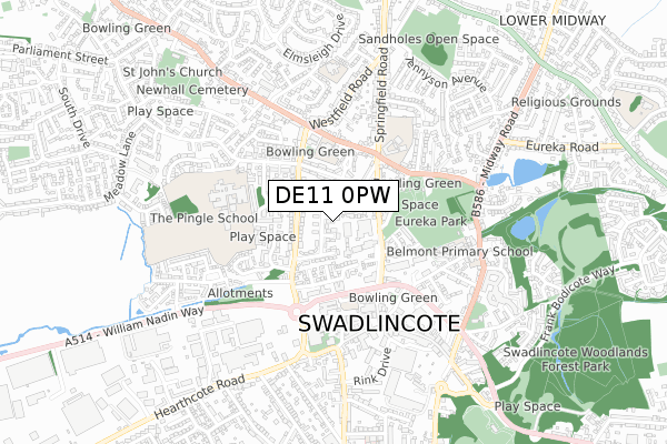 DE11 0PW map - small scale - OS Open Zoomstack (Ordnance Survey)