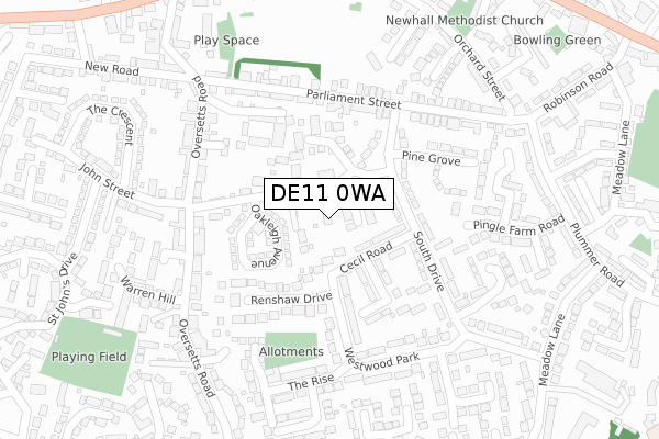 DE11 0WA map - large scale - OS Open Zoomstack (Ordnance Survey)