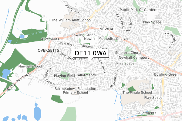 DE11 0WA map - small scale - OS Open Zoomstack (Ordnance Survey)