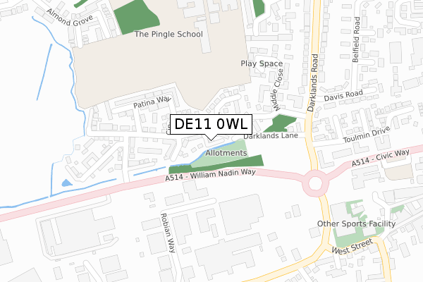 DE11 0WL map - large scale - OS Open Zoomstack (Ordnance Survey)