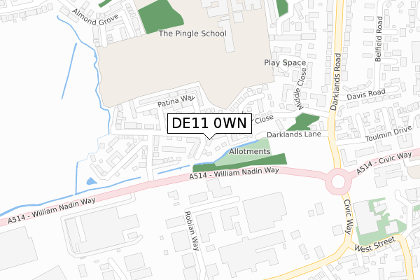 DE11 0WN map - large scale - OS Open Zoomstack (Ordnance Survey)