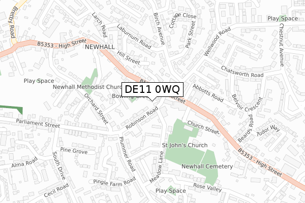 DE11 0WQ map - large scale - OS Open Zoomstack (Ordnance Survey)