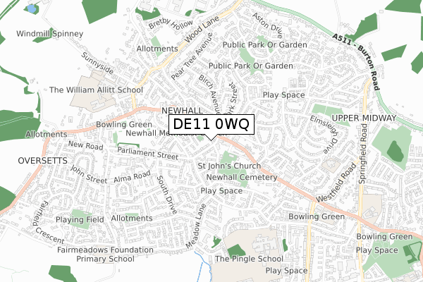 DE11 0WQ map - small scale - OS Open Zoomstack (Ordnance Survey)