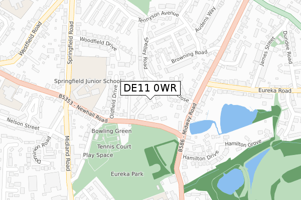 DE11 0WR map - large scale - OS Open Zoomstack (Ordnance Survey)