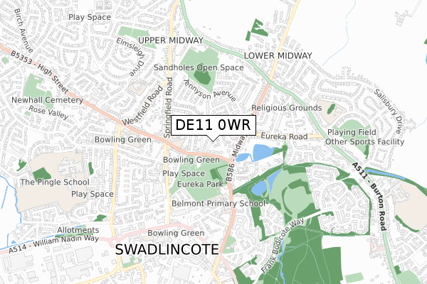 DE11 0WR map - small scale - OS Open Zoomstack (Ordnance Survey)