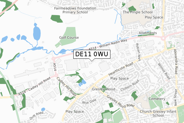 DE11 0WU map - small scale - OS Open Zoomstack (Ordnance Survey)