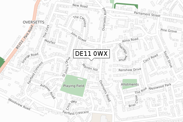 DE11 0WX map - large scale - OS Open Zoomstack (Ordnance Survey)