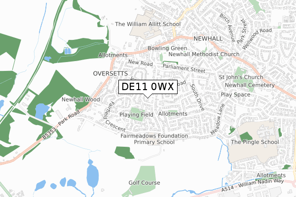 DE11 0WX map - small scale - OS Open Zoomstack (Ordnance Survey)