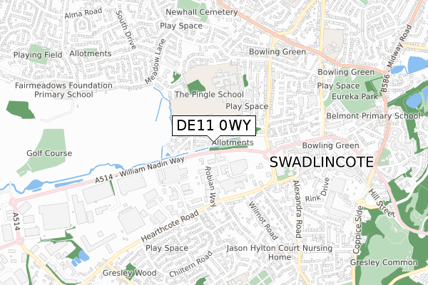 DE11 0WY map - small scale - OS Open Zoomstack (Ordnance Survey)