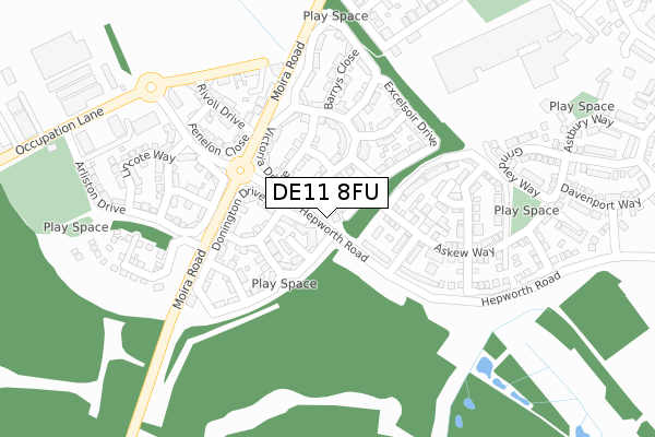 DE11 8FU map - large scale - OS Open Zoomstack (Ordnance Survey)