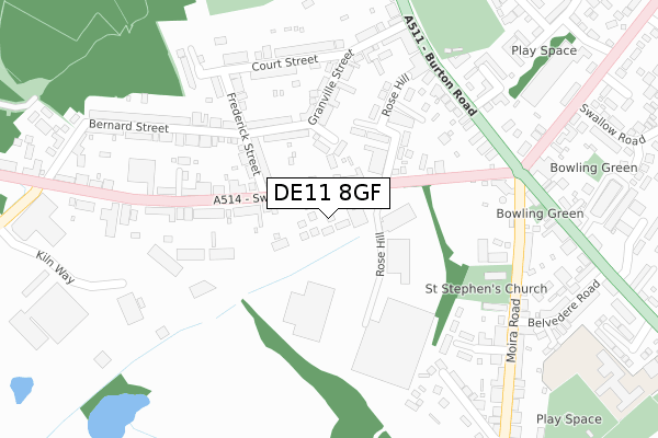 DE11 8GF map - large scale - OS Open Zoomstack (Ordnance Survey)