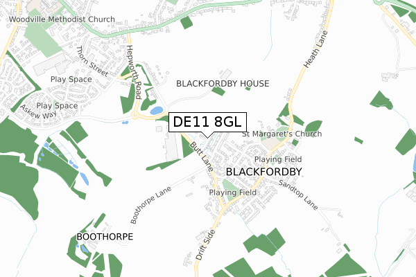 DE11 8GL map - small scale - OS Open Zoomstack (Ordnance Survey)