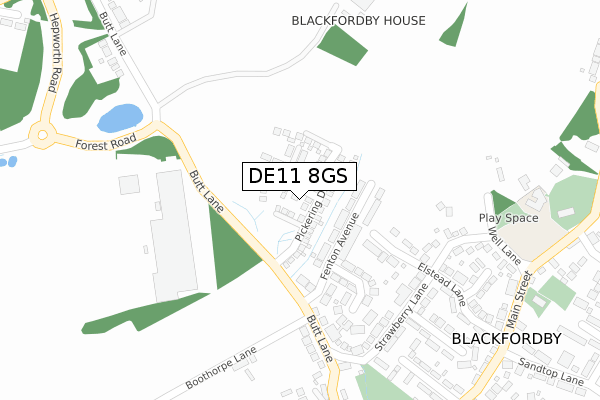 DE11 8GS map - large scale - OS Open Zoomstack (Ordnance Survey)