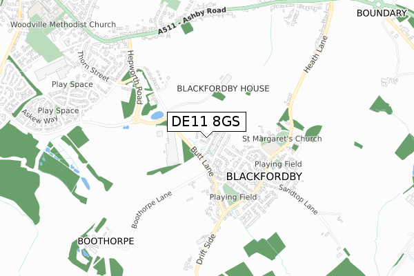 DE11 8GS map - small scale - OS Open Zoomstack (Ordnance Survey)