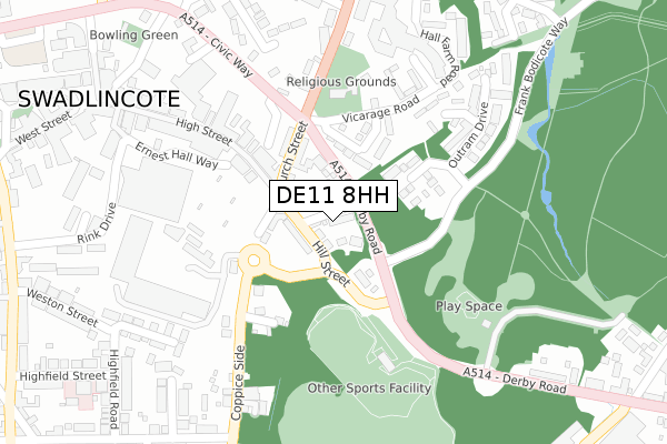 DE11 8HH map - large scale - OS Open Zoomstack (Ordnance Survey)