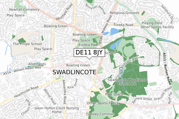 DE11 8JY map - small scale - OS Open Zoomstack (Ordnance Survey)