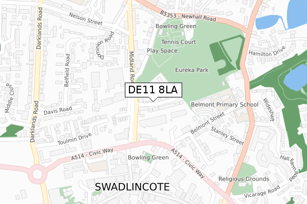 DE11 8LA map - large scale - OS Open Zoomstack (Ordnance Survey)