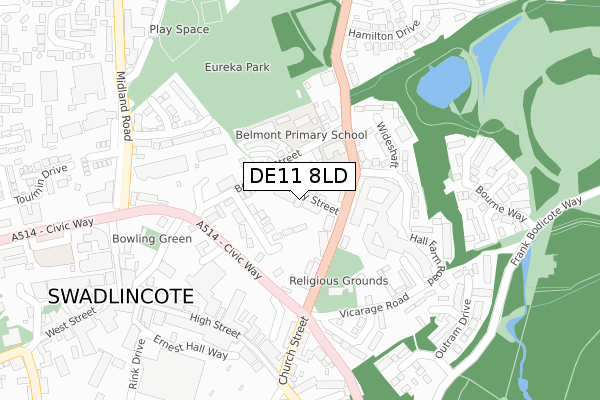 DE11 8LD map - large scale - OS Open Zoomstack (Ordnance Survey)