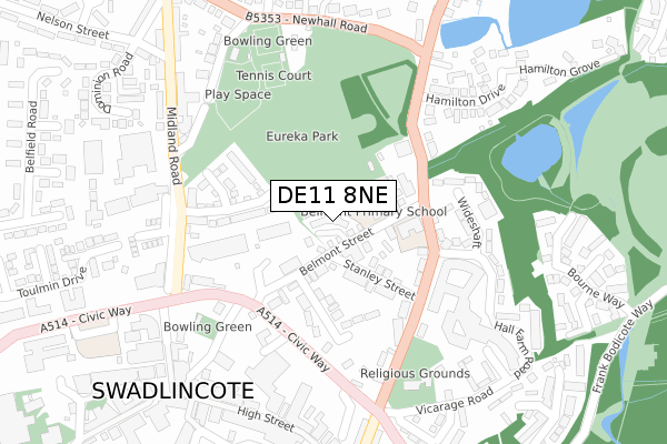 DE11 8NE map - large scale - OS Open Zoomstack (Ordnance Survey)