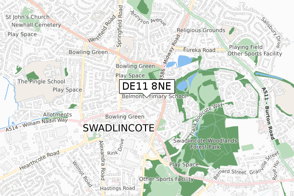 DE11 8NE map - small scale - OS Open Zoomstack (Ordnance Survey)