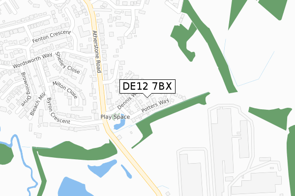 DE12 7BX map - large scale - OS Open Zoomstack (Ordnance Survey)