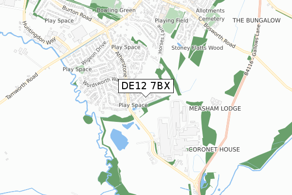 DE12 7BX map - small scale - OS Open Zoomstack (Ordnance Survey)