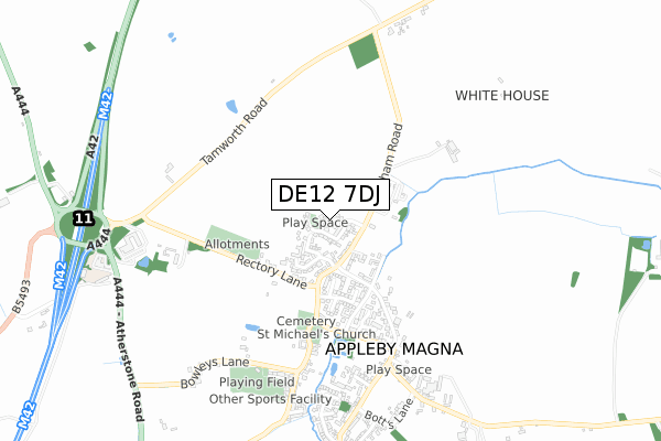 DE12 7DJ map - small scale - OS Open Zoomstack (Ordnance Survey)