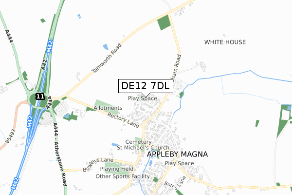 DE12 7DL map - small scale - OS Open Zoomstack (Ordnance Survey)