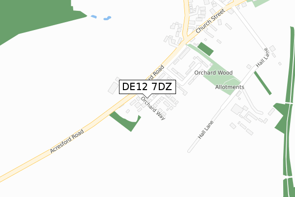 DE12 7DZ map - large scale - OS Open Zoomstack (Ordnance Survey)