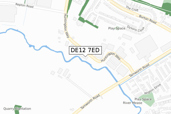 DE12 7ED map - large scale - OS Open Zoomstack (Ordnance Survey)