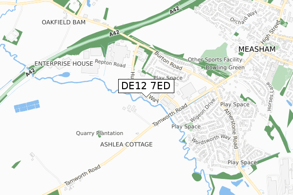 DE12 7ED map - small scale - OS Open Zoomstack (Ordnance Survey)