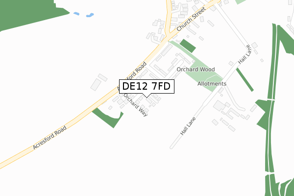 DE12 7FD map - large scale - OS Open Zoomstack (Ordnance Survey)