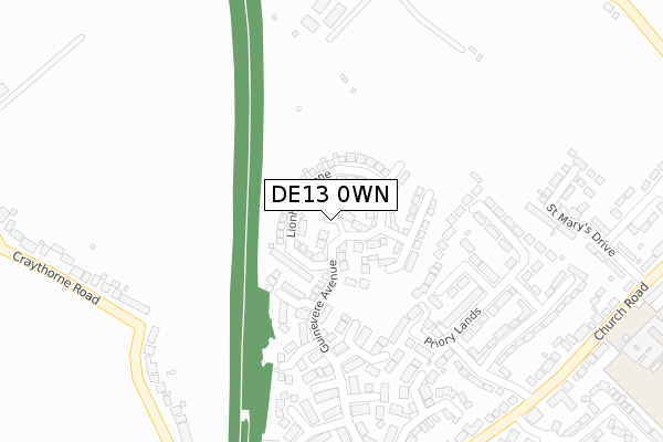 DE13 0WN map - large scale - OS Open Zoomstack (Ordnance Survey)