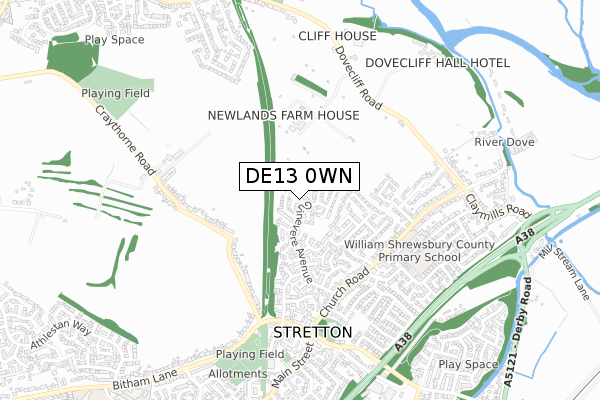 DE13 0WN map - small scale - OS Open Zoomstack (Ordnance Survey)