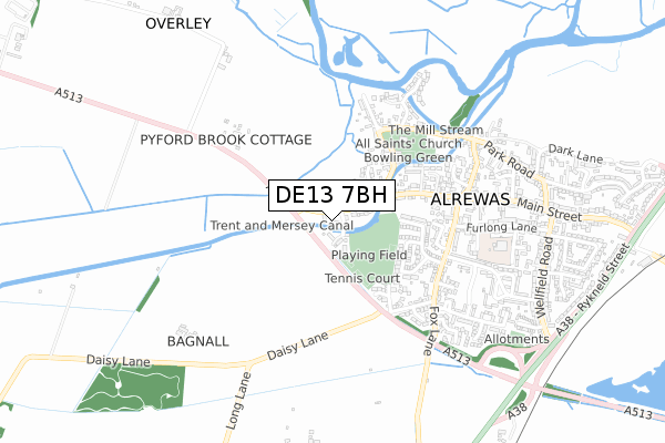 DE13 7BH map - small scale - OS Open Zoomstack (Ordnance Survey)