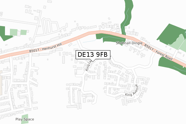 DE13 9FB map - large scale - OS Open Zoomstack (Ordnance Survey)