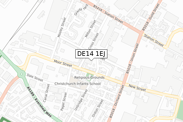 DE14 1EJ map - large scale - OS Open Zoomstack (Ordnance Survey)