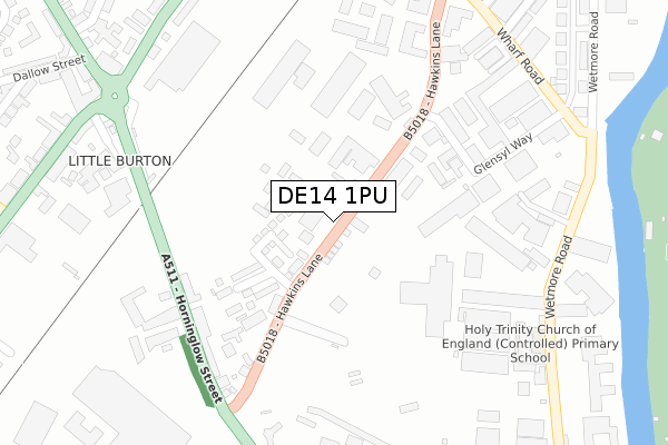 DE14 1PU map - large scale - OS Open Zoomstack (Ordnance Survey)