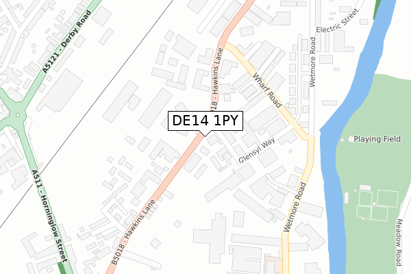 DE14 1PY map - large scale - OS Open Zoomstack (Ordnance Survey)