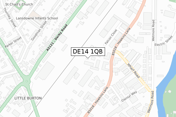 DE14 1QB map - large scale - OS Open Zoomstack (Ordnance Survey)