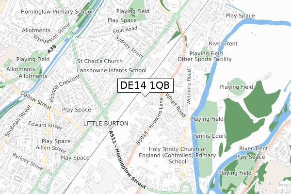 DE14 1QB map - small scale - OS Open Zoomstack (Ordnance Survey)