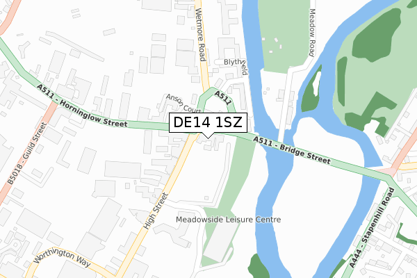 DE14 1SZ map - large scale - OS Open Zoomstack (Ordnance Survey)