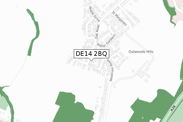 DE14 2BQ map - large scale - OS Open Zoomstack (Ordnance Survey)