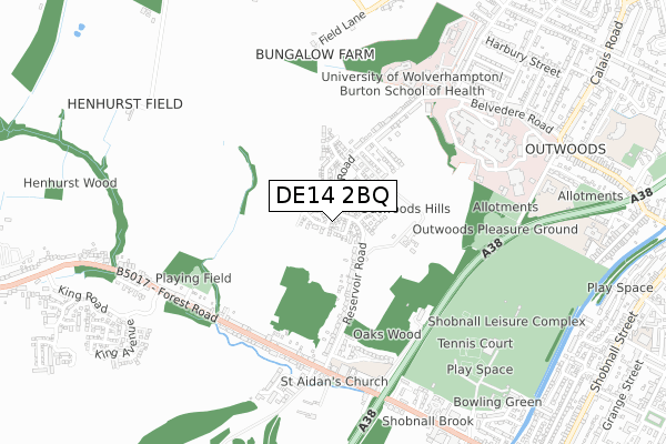 DE14 2BQ map - small scale - OS Open Zoomstack (Ordnance Survey)