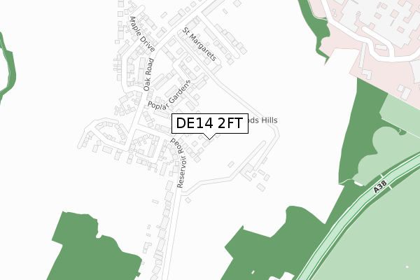 DE14 2FT map - large scale - OS Open Zoomstack (Ordnance Survey)