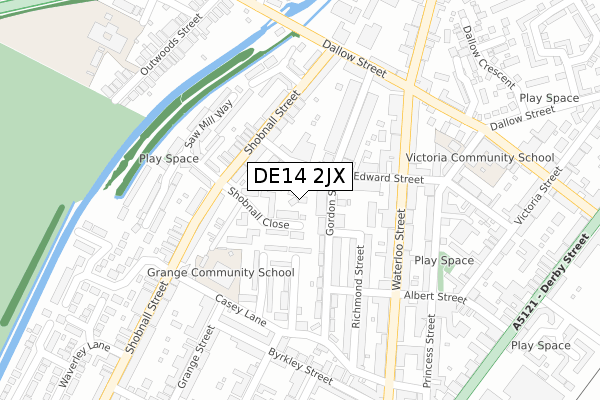 DE14 2JX map - large scale - OS Open Zoomstack (Ordnance Survey)