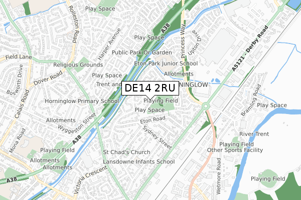 DE14 2RU map - small scale - OS Open Zoomstack (Ordnance Survey)