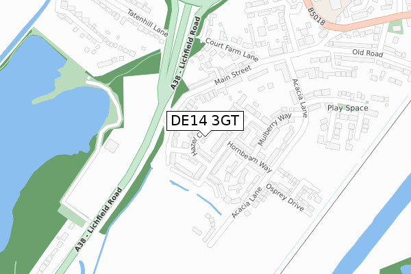 DE14 3GT map - large scale - OS Open Zoomstack (Ordnance Survey)